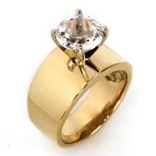 2.5 ct Natural White Topaz Solid 14k Yellow Gold Wide Solitaire Engagement Ring