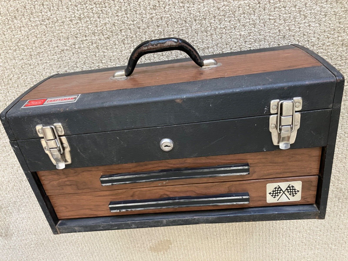 1970's Sears Craftsman Metal / Wood Grain 2 Drawer RALLY Racing