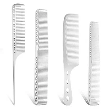 Metal Comb for Men, 4 Aluminum Dressing Comb Professional Barber Types Metal Hai