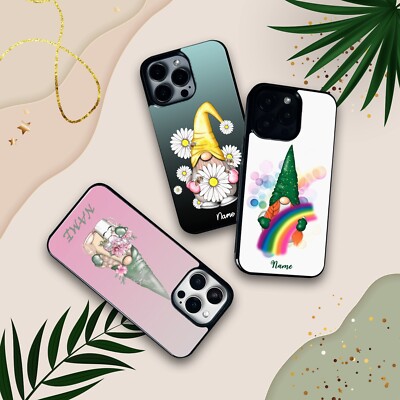 GNOME GONK FLORAL PINK PERSONALISED GIFT PHONE CASE COVER IPHONE SAMSUNG PIXEL