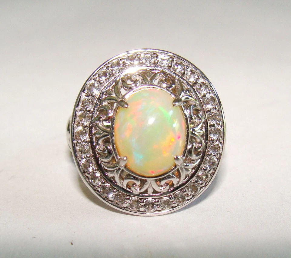 Anillo Victoria Wieck 6,4 g plata esterlina Welo ópalo y multi topacio blanco transparente 7 Foto 3 de 4