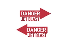 DANGER JET BLAST (2X) MILITARY AIRCRAFT Vinyl  Decals 1 LEFT & 1 RIGHT ARROW