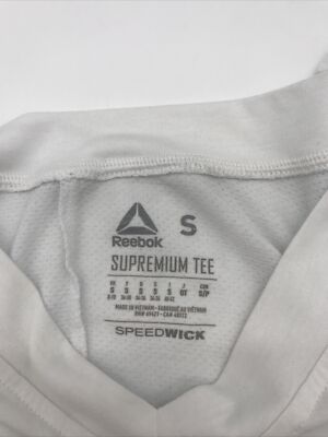 Reebok Supremium Tee Speed Wick T-Shirt Women Small White V-Neck
