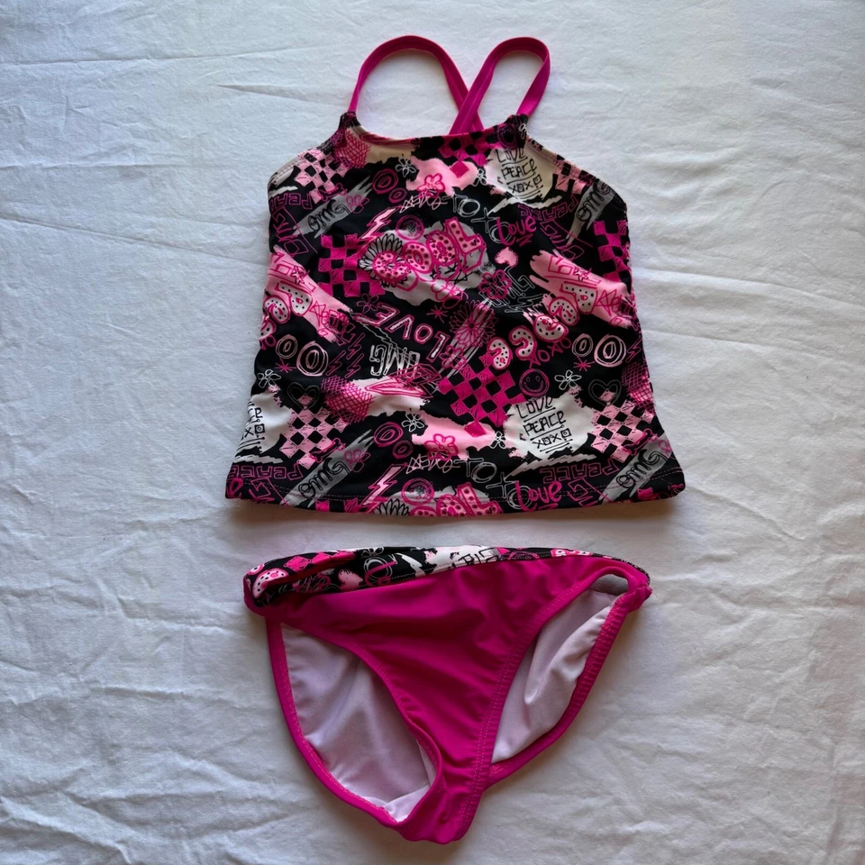 Conjunto Tankini OP Rosa y Negro Niñas con Gráficos Amor y Paz Talla S (6/6x) Foto 2 de 4