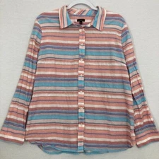 Talbots Pink Blue Striped Cotton Office Career Long Sleeve Button Down XL