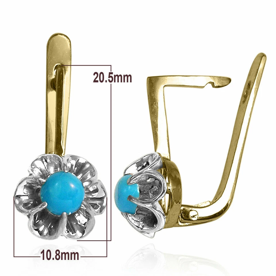 Pendientes con halo turquesa de 0,40 quilates de oro macizo multicolor de 14 k Foto 3 de 4