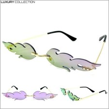 EXAGGERATED Retro PARTY Club Rave SUN GLASSES Funky Fire Flame Shape Purple Lens