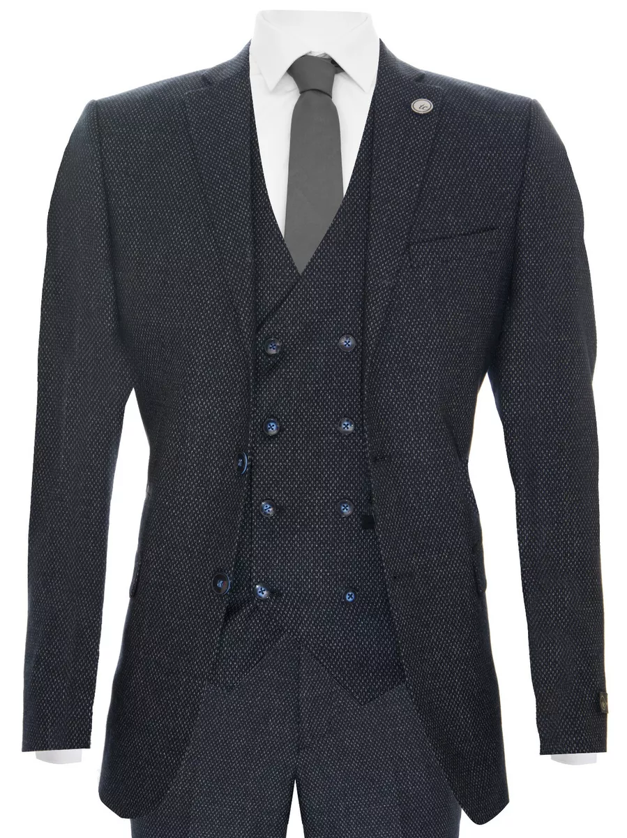Hommes Bleu Laine 3 Piece Costume Double Boutonnage Gilet Tweed Peaky Blinders eBay
