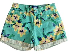 Girl's Old Navy Tropical Denim Shorts Sz 12 R Light Blue Floral Cuffed New