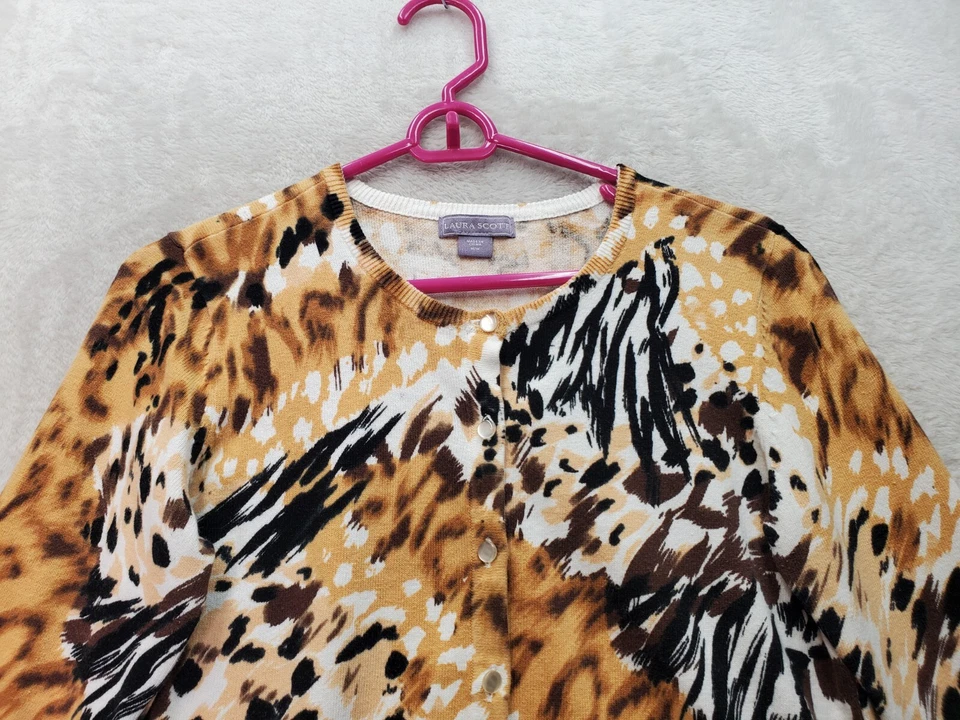 Cárdigan Suéter Mujer Laura Scott Mediano Amarillo Marrón Estampado Animal Botón Frontal Foto 4 de 4