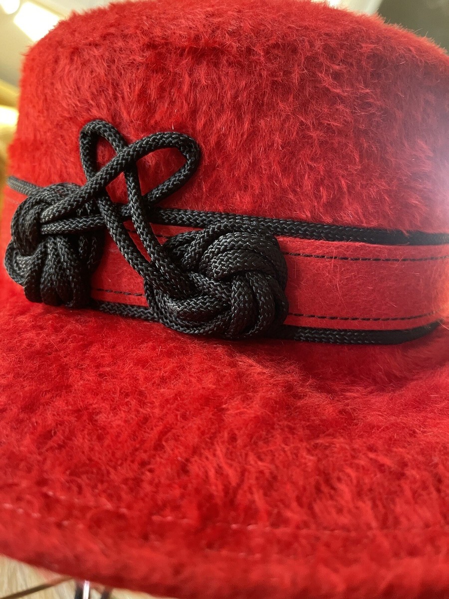 Vintage Mr. John Jr. Plush red velour felt fur Wide Brim hat  display picture 1