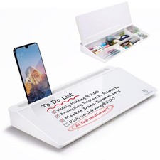Small Glass Desktop Whiteboard Dry-Erase-Board - Computer Keyboard Stand Whit...