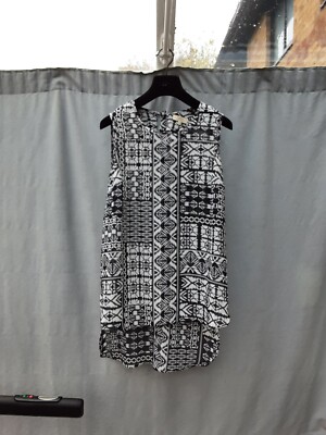 Matalan Black White Printed Chiffon Sleeveless Tunic Top UK 14 New
