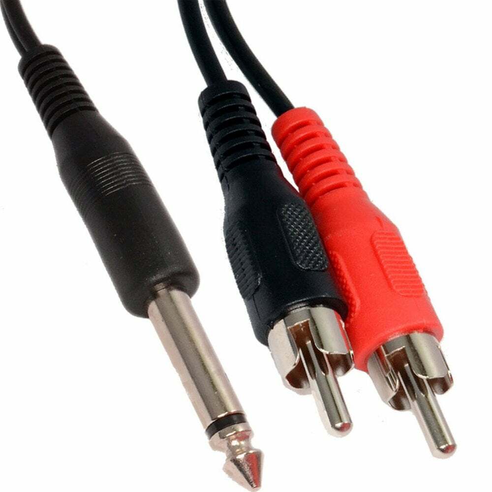 2M Twin RCA Male to 6.35mm 1/4"" Mono Jack Cable Lead TRS Adapter Phono Plug