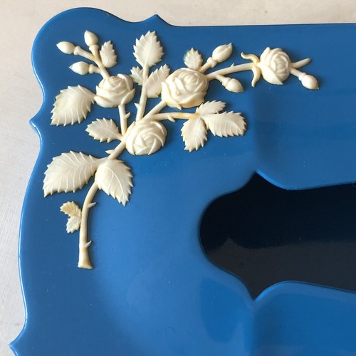 Vintage Tissue Holder Shwarz Brothers Plastics Azure Blue White Roses Vanity Box - Picture 7 of 12