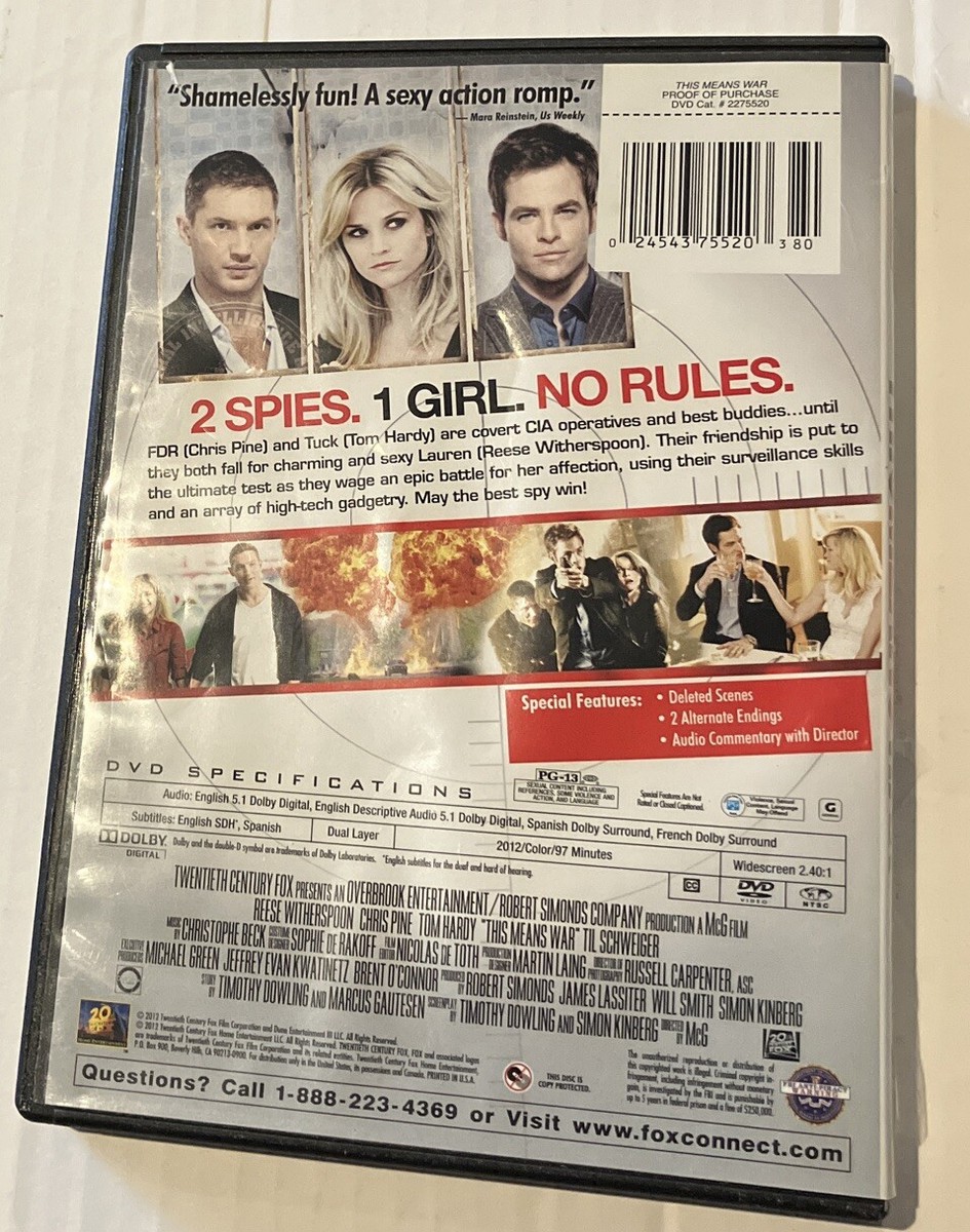 This Means War - DVD By Tom Hardy,Reese Witherspoon, Chris Pine