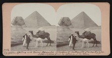 Egyptian sphinx and Great Pyramid wonders of antiquity Cairo Egypt Old Photo