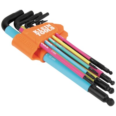 Klein Tools BLS9M Color Coded Extra-Long L Style Hex Key Caddy Set, Metric, 9-PC