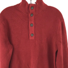 Banana Republic Sweater Mens M Red Ribbed Long Sleeve Mock Neck 1/4 Button NEW