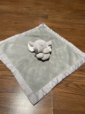 Carters Grey Gray Elephant Security Blanket Soft Velour Satin Lovey Toy Baby