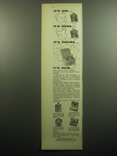 1958 West Indies Bay Co. St. Johns Bay Lime Cologne Advertisement