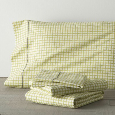 CRATE and BARREL CLOVER CITRON/Yellow QUEEN SHEET SET- NEW-Cotton Percale- NWOT