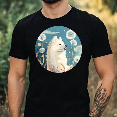 Mens Samoyed Dandelion Print Cotton T-Shirt Size XS to 5XL