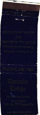 Cascade Lodge Riegelsville PA Vintage Matchbook Cover 1960s-70s Map