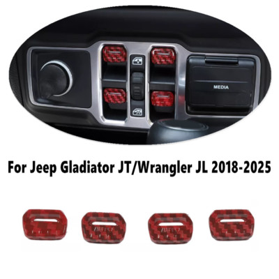 For Jeep Gladiator JT/JL 18+ Red Carbon Window Control Switch Button Cover Trim