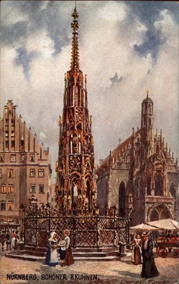 Schoner Brunnen Nuremberg Bavaria Germany vintage postcard g240