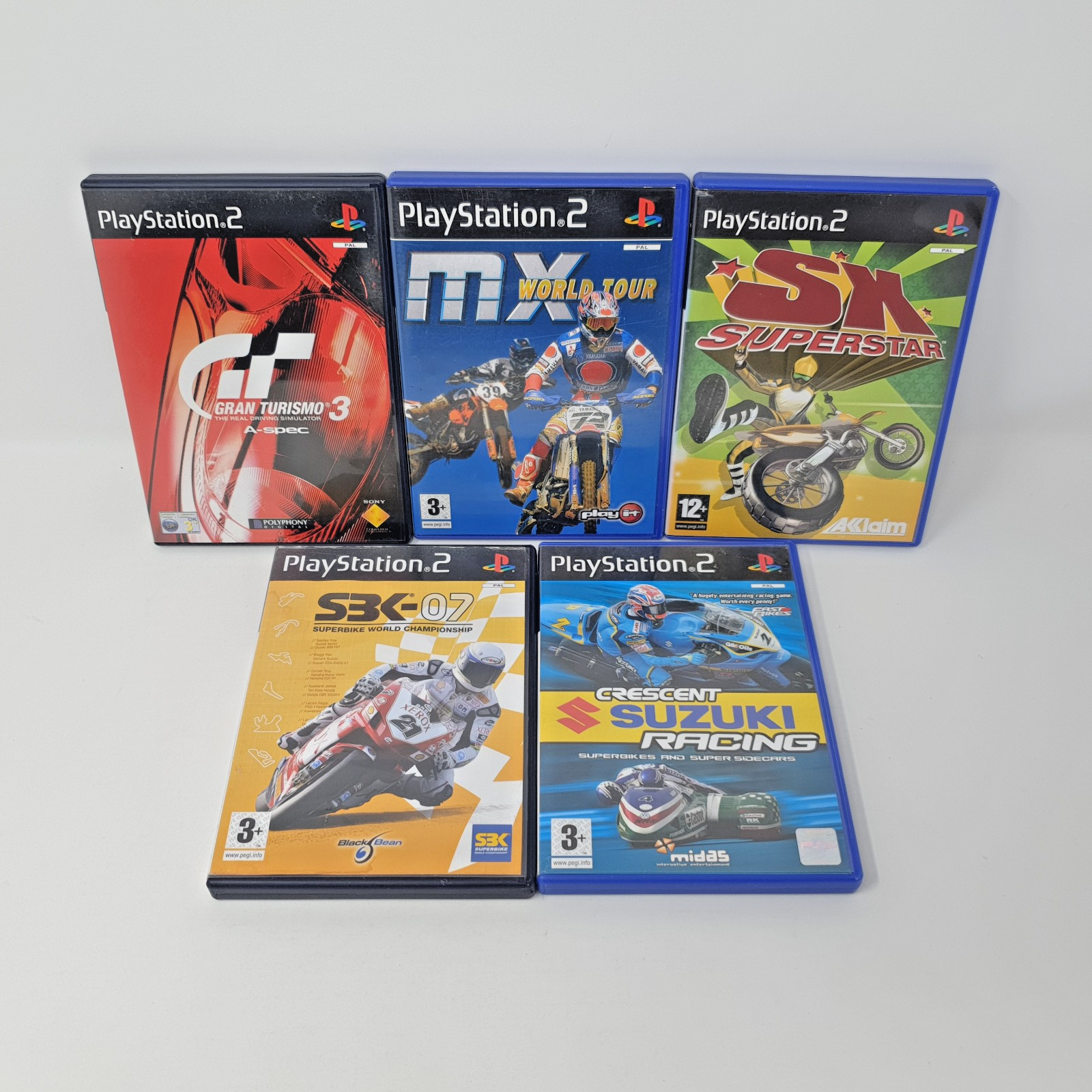PS2 Racing Bike Game Bundle x5 MX SX Gran Turismo SBK 07 Suzuki Playstation PAL