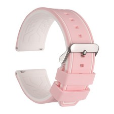 Silicone Watch Bands 24mm Soft Watch Bands with Silver Buckle, Pink White