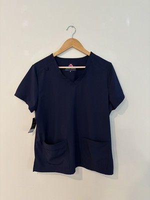 Natural Uniforms Modern Fit Cool Stretch Navy Solid Scrub Top Women s L #8400