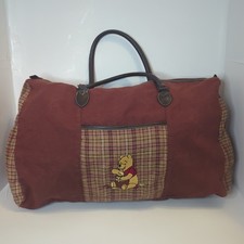 Vintage 90s Embroidered Winnie The Pooh Burgundy Plaid Duffle Bag With Handles