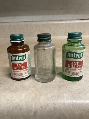 Vintage Antrol Ant Poison Bottles Two With Labels 