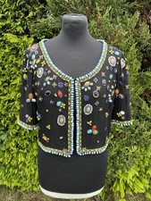 Vintage Ronald Joyce After Six Black Silk Heavily Embellished Bolero Jacket UK12