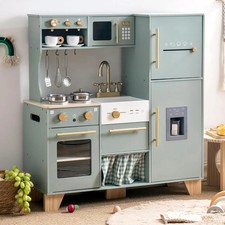Wooden Play Kitchen Corner with Fridge, Ice Maker, Coffee Maker,Oven, Dishwasher