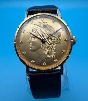 Vulcain Coin Liberty Head Men's Watch Vintage 1960s Manual Wind 33mm