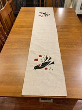 Arts and Crafts Mission style hand made Linen and Cotton table runner Free Ship