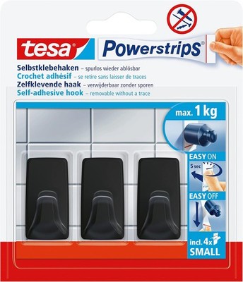 Tesa Powerstrips Klebehaken Small Eckig - 3 x selbstklebende Wandhaken