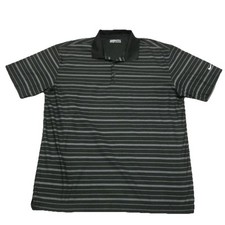Nike Golf Polo Shirt Mens XL Black/Gray striped Dri Fit Swoosh Logo Polyester