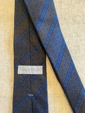 Vintage Halston Silk Tie - Two Patterns Blue Hues - Italian Silk - Made in USA