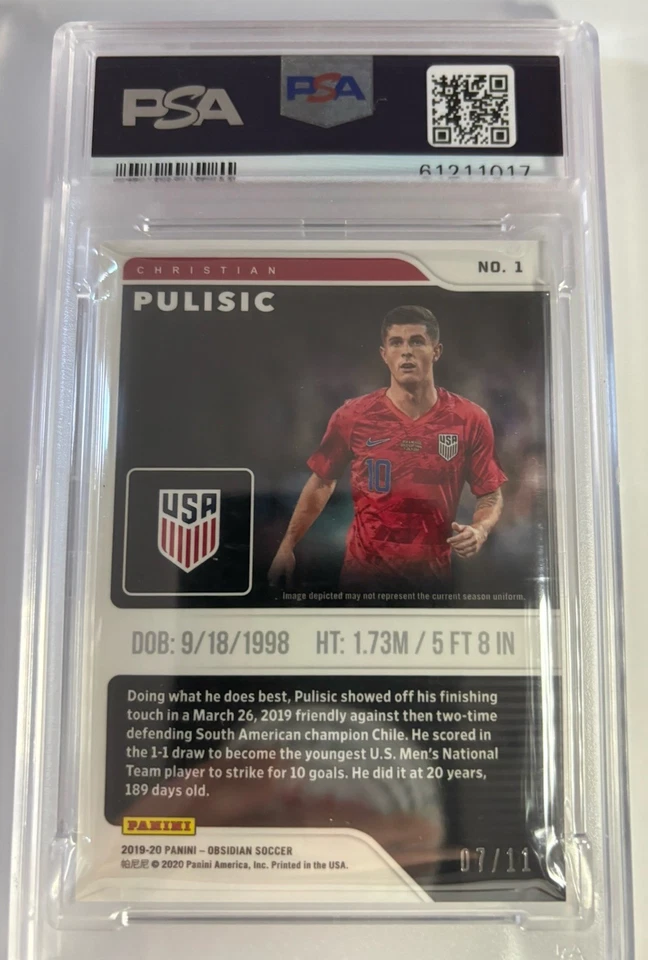 Christian Pulisic/11 grabado eléctrico rosa 2019 Panini Obsidian PSA 10 Foto 2 de 2