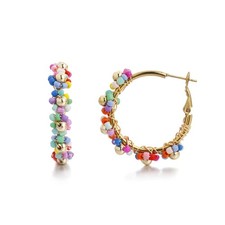 Colorful Beaded Earrings for Women, Boho Flower Hoop Earrings Colorful Daisy 2