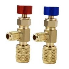 2Pcs Refrigerant Charging Valve Set, 1/4" & 5/16" Safety Adapter R12 and R410A