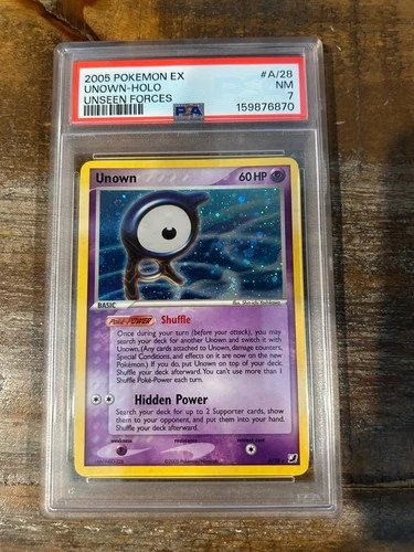POKEMON 2005 EX Unseen Forces UNOWN Holo #A/28 PSA 7 Near Mint RARE