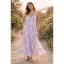 ASTR The Label Lavender Tie Dye Maxi Dress S Tiered Sundress Vacation NWOT