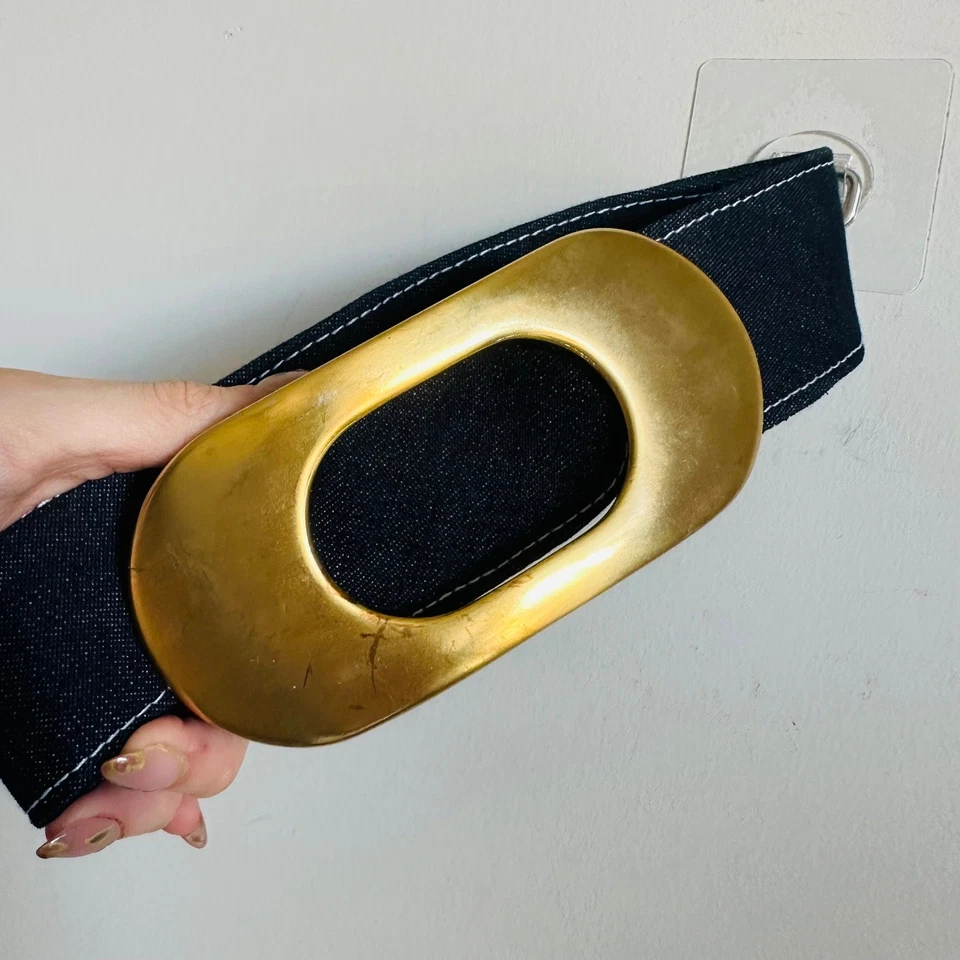 Vintage 90s Y2K Patrizia Pepe Blue Denim Gold Buckle Belt – Made in Italy - Image 2 of 4