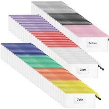 100 Pcs A6 Mesh Zipper Pouch Bags with Label Pocket 9.45x4.53 Inch Waterproof...