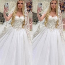 Elegant Wedding Dresses Sweetheart Lace Appliques A Line Sweep Train Bridal Gown